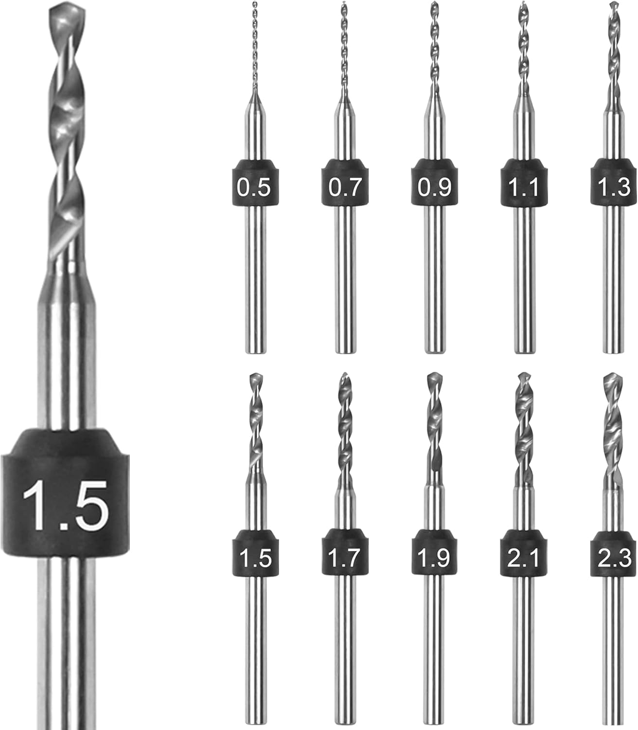ARROWMAX PCB Drill Bit Set, Size Marked, 0.5mm2.3mm, 3/32Inch Shank, Tungsten Carbide Micro