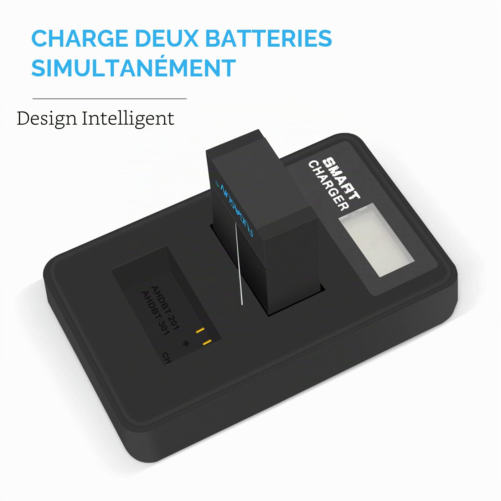 2 pièces 1600mAh pour Batterie de caméra GoPro AHDBT-201/301 avec Double Chargeur de Batterie pour Batterie Gopro Hero 3 3+ AHDBT-301, AHDBT-201