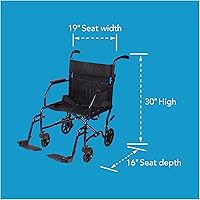 Vista 9 de Carex Silla de ruedas de transporte con asiento de 19 pulgadas, silla plegable para transporte con reposapiés, silla de ruedas plegable ligera