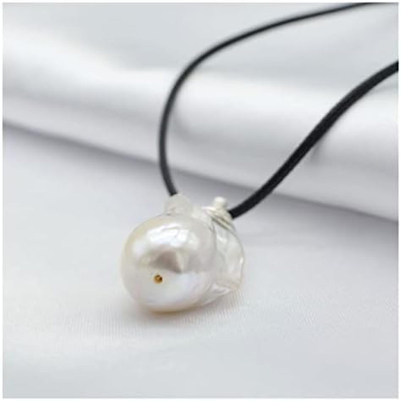 Colgante para Mujer, Perla Barroca Grande Blanca, Colgante De Plata De Ley, Colgante De Perlas En Forma De Gota, Collar De Cuerda De Cuero,Picturesque234