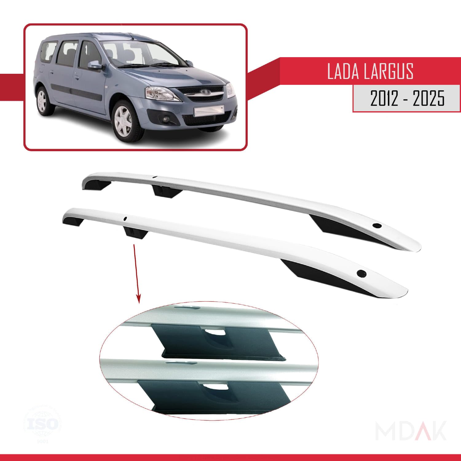 MDAK Kompatibel mit Lada Largus 2012-2025 (Kurzer Radstand L1/H1) Dachreling Dachträger Gepäckträger Grau