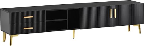 Miniatura 120 de LUMISOL Soporte de TV moderno para TV de 75 pulgadas + consola de TV con armarios de puerta de cristal, centro de entretenimiento de madera con