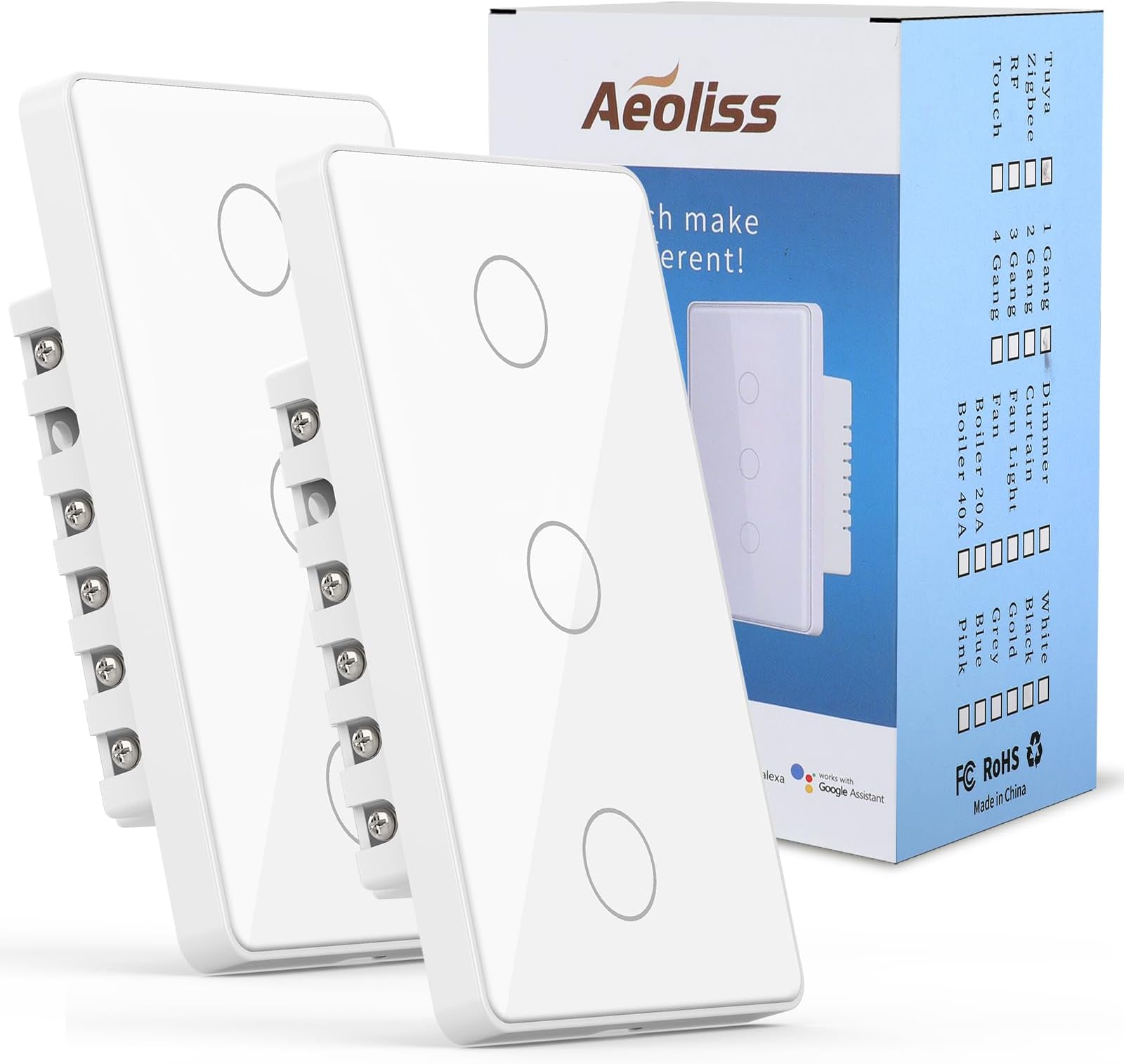 2nd Generation WiFi Smart Touch Wall Single Fire Smart Light Switch, Need Neutral Wire, Compatible with Smart Life/Tuya App, Works with Alexa and Google Home (White 3 Gang)