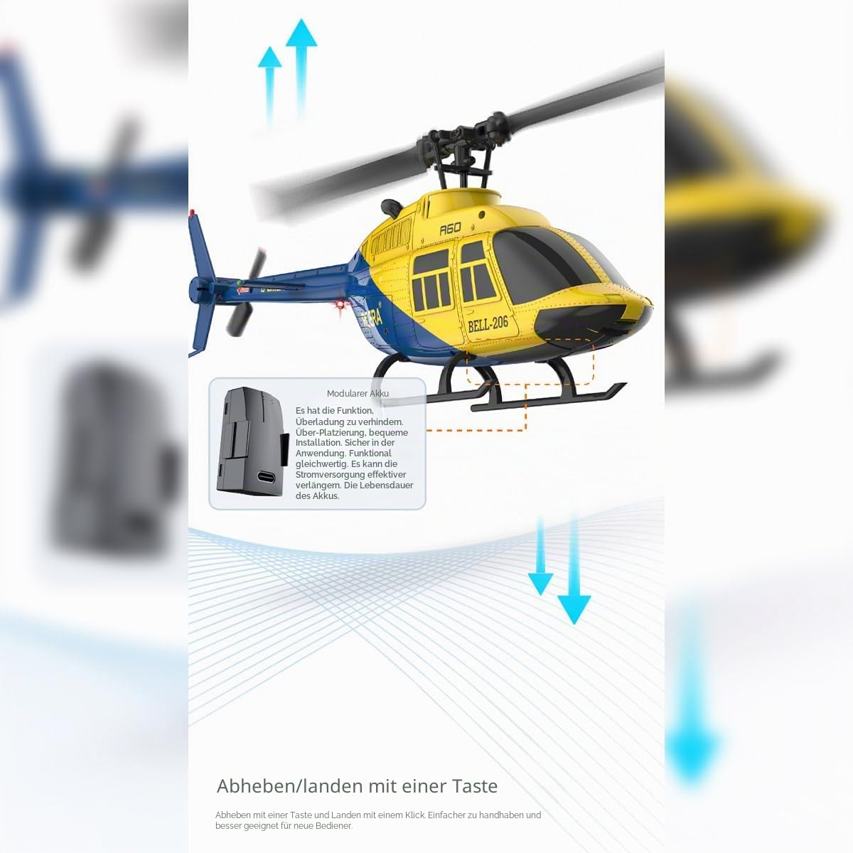 A60 1:42-Maßstab RC Helikopter, BELL206 90-Klasse 2,4G 4-Kanal Einzelrotor-Schwungarmfreier Mini-Ferngesteuerter Hubschrauber Für Erwachsene, Mit Optical-Flow-Höhenhalt (RTF-Version/Grau)