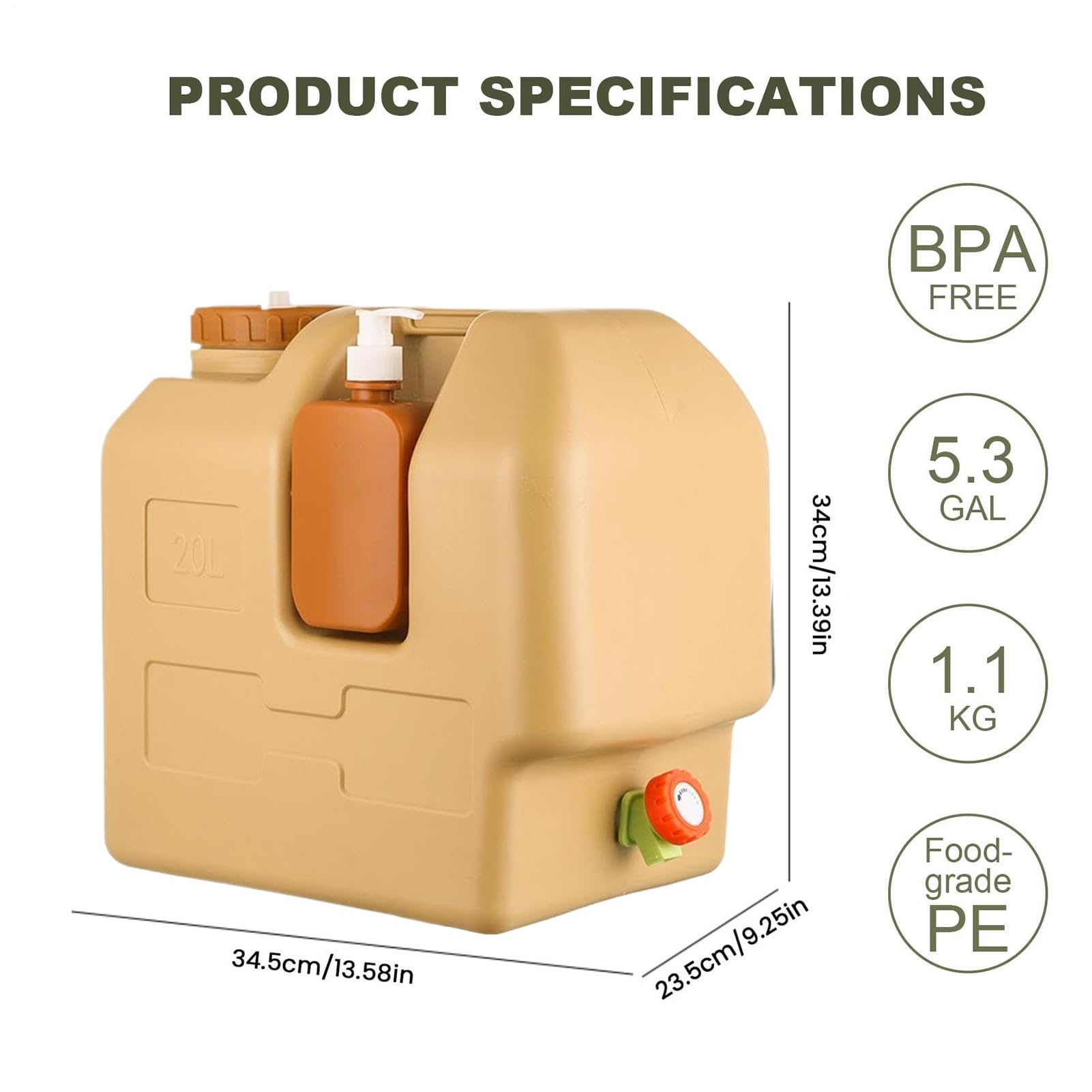 Générique Serbatoio d'acqua per il campeggio,con Bottiglia di sapone a mano,Contenitori d'acqua portatili impermeabili - per Outdoor Pesca Picnic Viaggi Sopravvivenza Escursionismo Road Trip Caccia