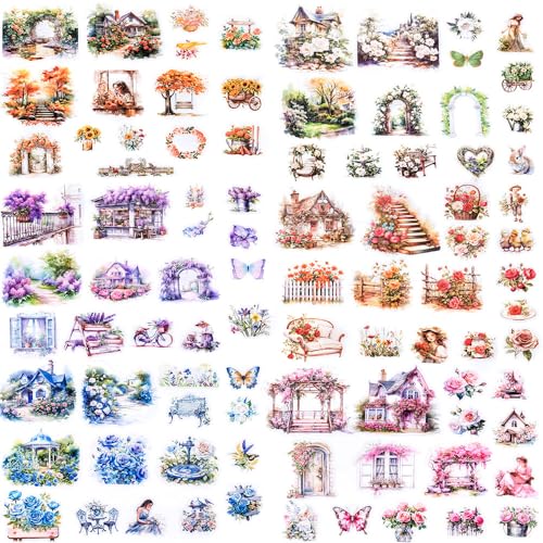 180pcs PET Garden Landscape Scrapbook Paper Journaling Sticker Flower Stickers for Scrapbooking Vintage Stickers Aesthetic Flowers Floral Sticker Pack Junk Journal Decorative Paper Scrapbook Supplies - Thumbnail 2