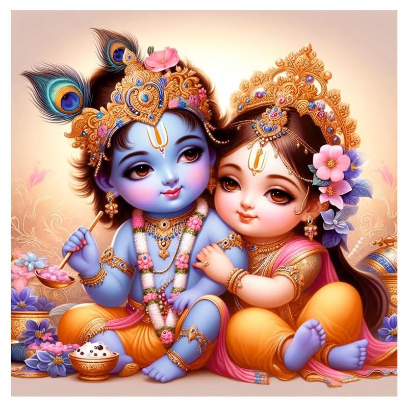 Image of British Terminal Cute little Bal Gopal Baby God Krishna| Kanha Ji | Laddu Lord Makhan Chor Painting Religious Poster for Pregnant Women for wall (matt thin vinyl,sticker,multicolor,unframed)| bj310