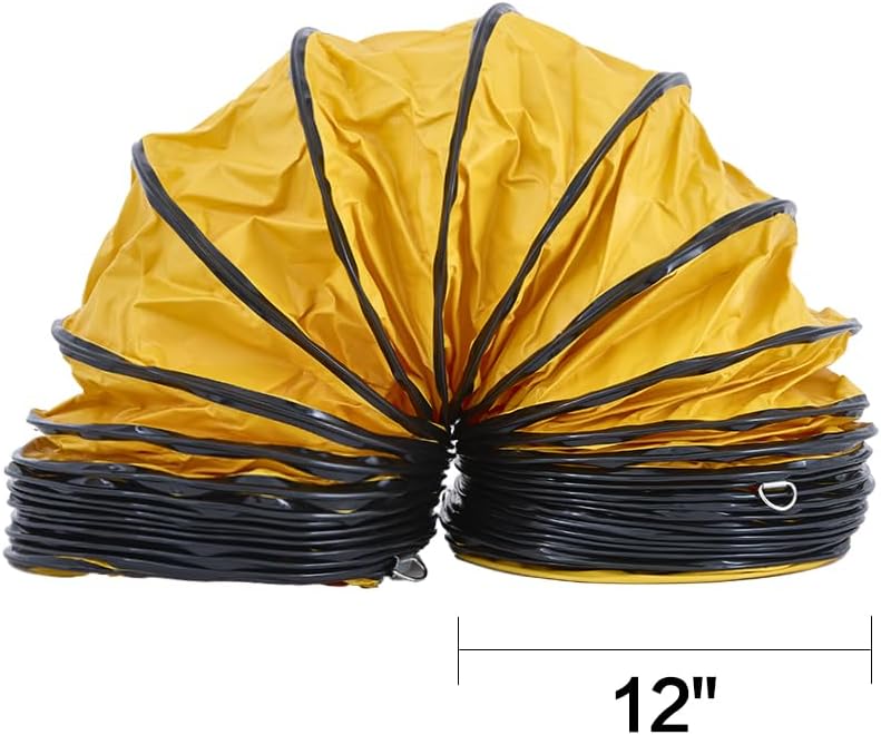 25FT PVC Flexible Duct Pipe with S Hook & Steel Support HAVC Ducting for 12inch Ventilator Utility Blower Fan & Exhaust Fan