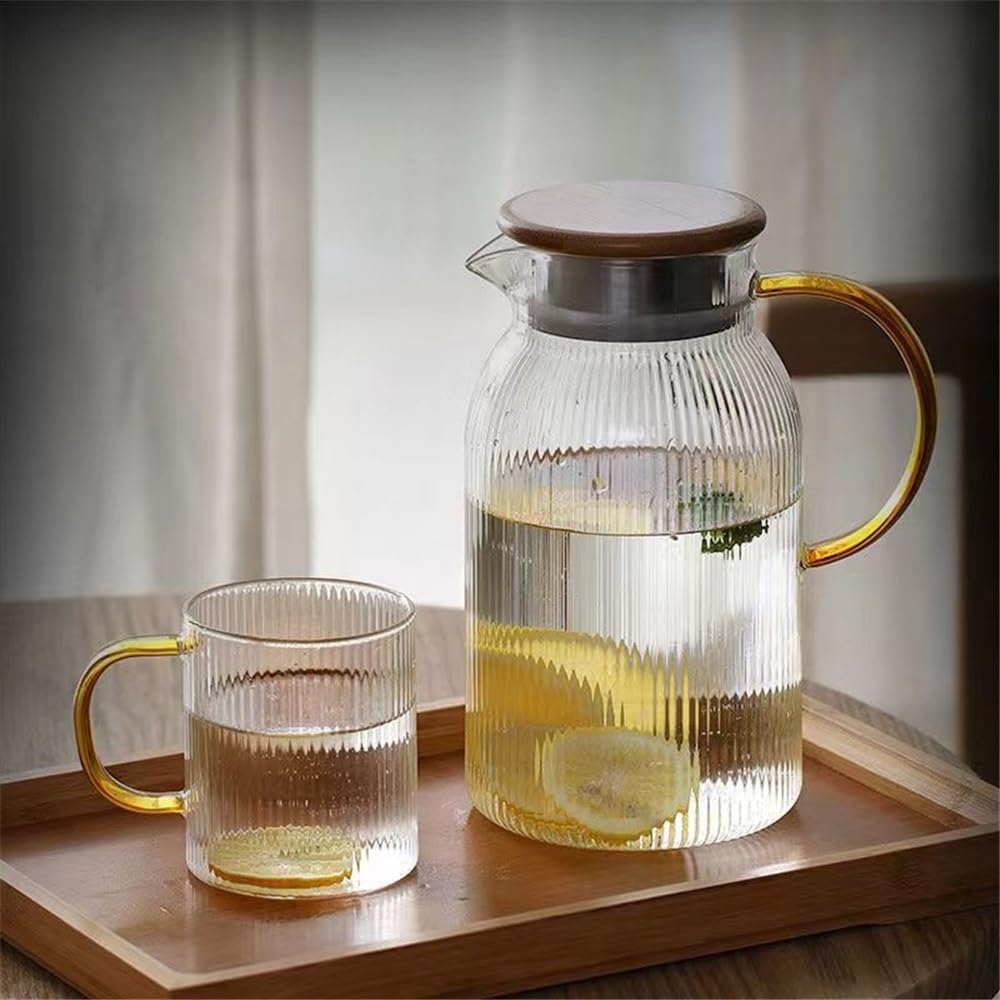 Jarra Jarra de agua vidrio 1500 ml con tapa asa | Tetera resistente al calor Hervidor de agua fría y caliente
