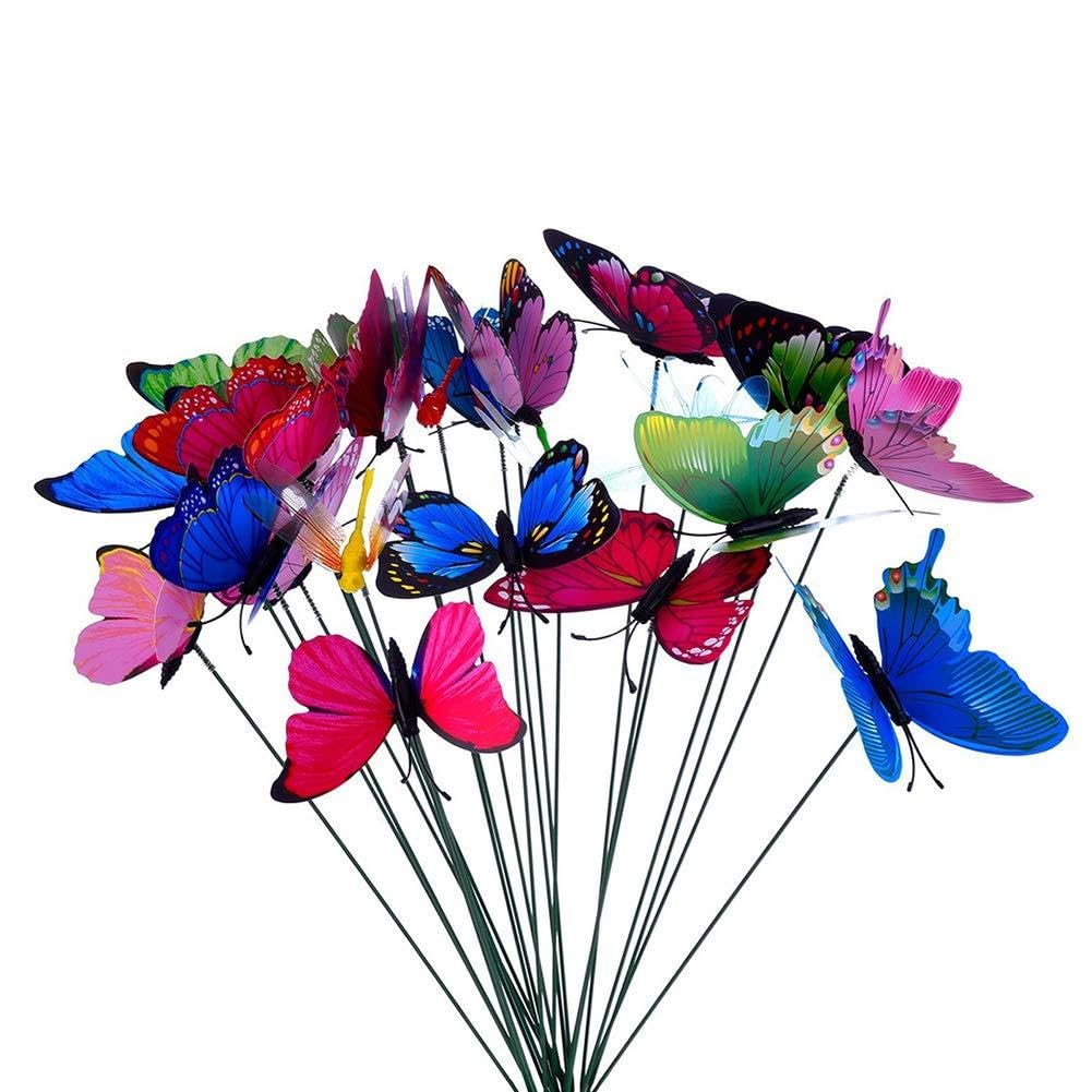Weimoli 10Pcs Simulation Butterfly on Stick Colorful Garden Patio Butterfly Decor Miniature Garden Fairy Ornament Wedding Bridal Butterfly Stake Ornament Party Supplies