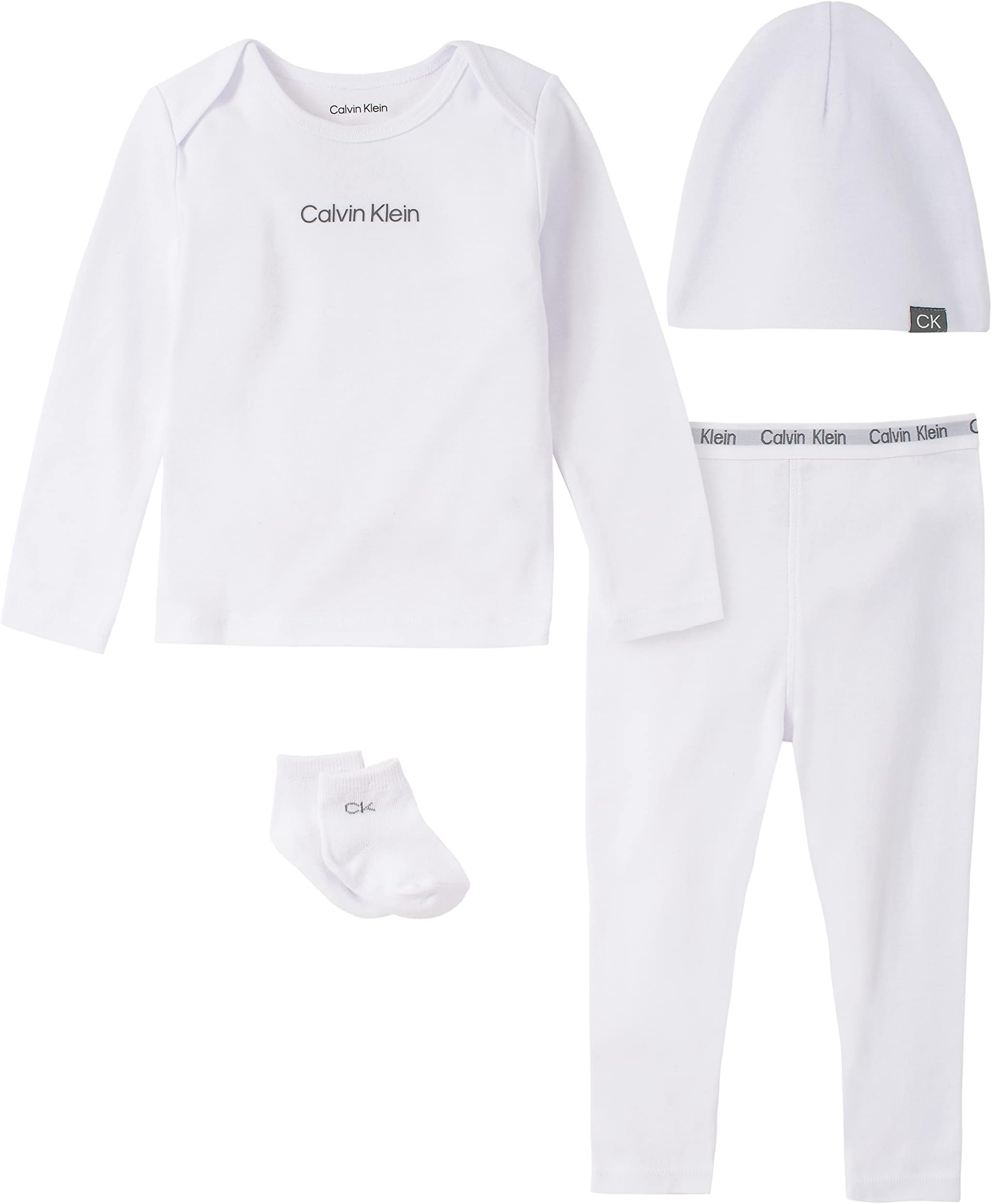 Calvin KleinBaby Girls' 4 Piece Essentials Set, Bright White/Purple Dove