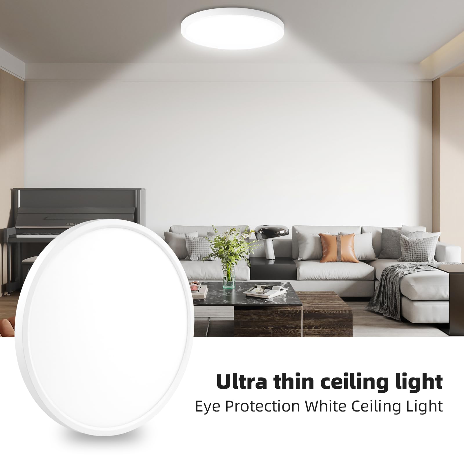 Plafon LED Techo Redondo 60W 6000LM Lampara Techo Interior 6500K Blanco Frío, Ø50cm, Luz LED Techo IP44, Plafones para Techo LED para Baño Cocina Sala Dormitorio Comedor