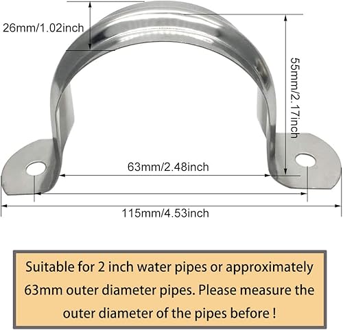 Miniatura 4 de Correa de 2 pulgadas con dos agujeros, soporte en U, correa de tubo de acero inoxidable, clip de tensión, kit surtido de abrazaderas rígidas de alta