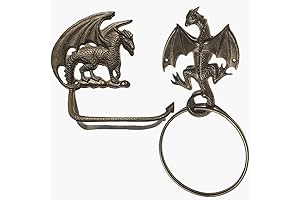 Gothic Dragon Cast Iron Toilet Paper Holder and Towel Ring Set: Embellish...