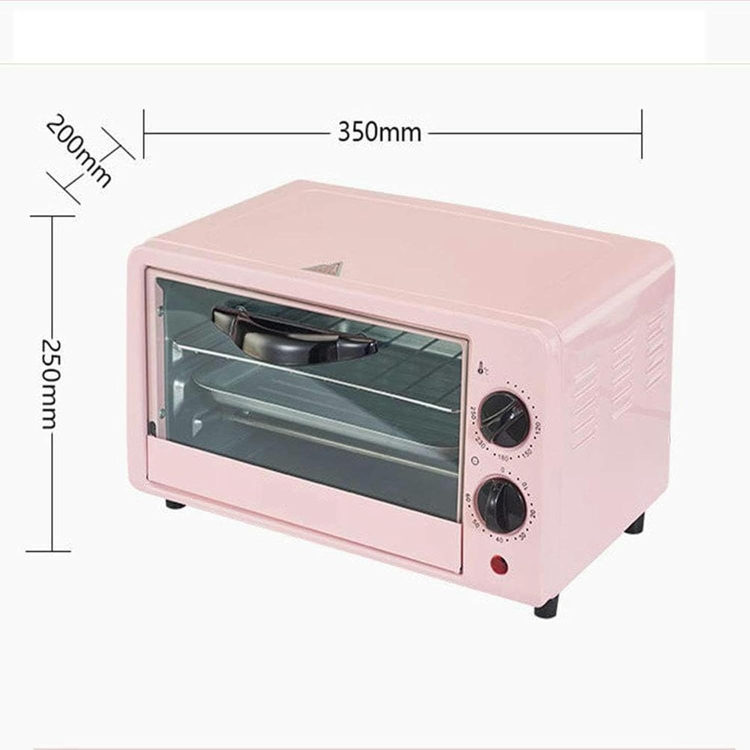 Mini 12 -Liter Oven, Multifunction Convection Oven, Tempered Glass Door, Fast Heating and Space Savings, 600 W Timer and 60 Minutes (Color: Pink)