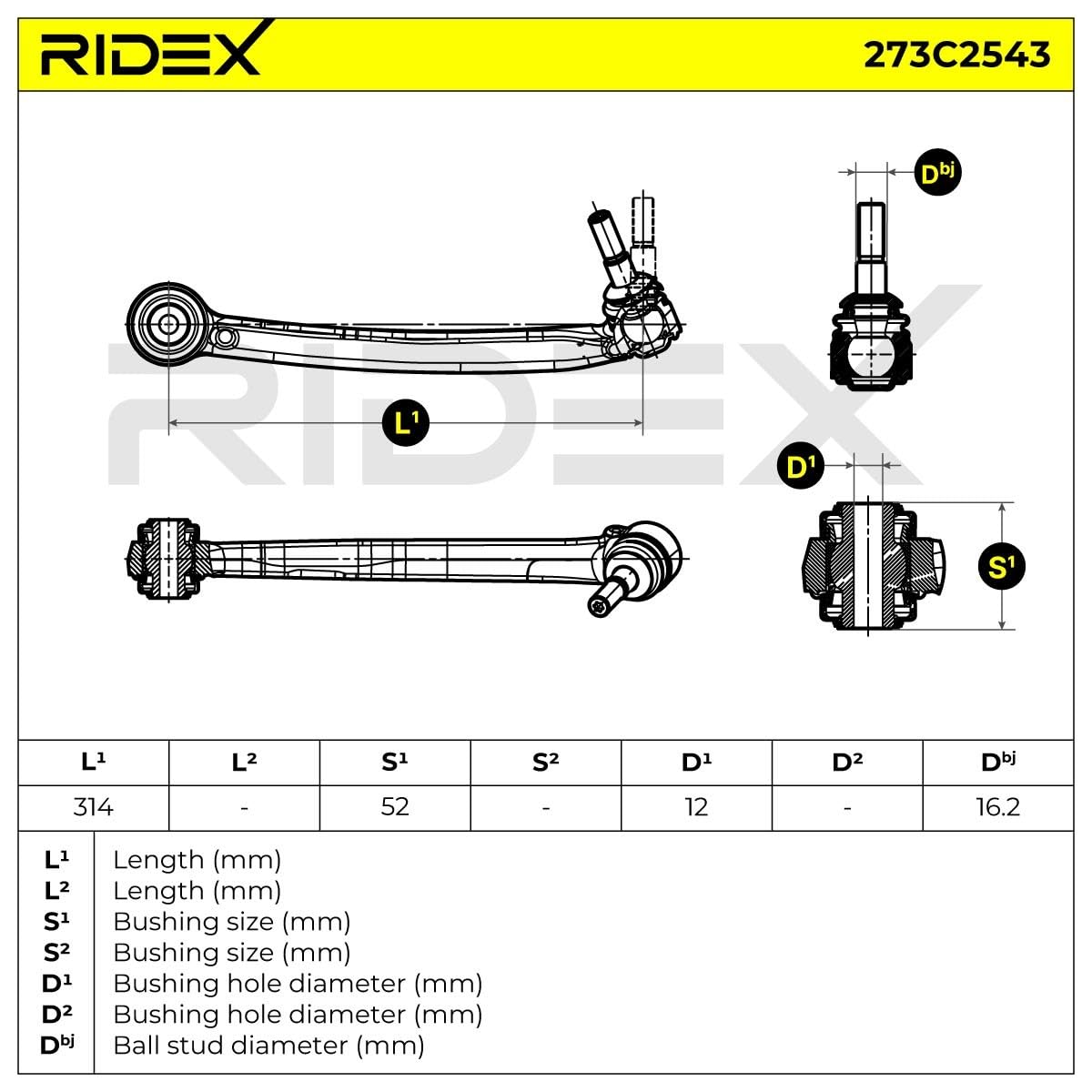 RIDEX 273C2543 Barra oscilante de suspensión de ruedas Delantero Derecha Compatible con BMW 3 Sedán F30, F80