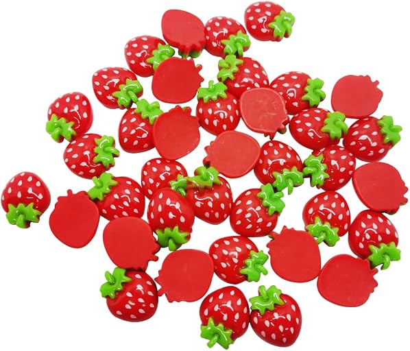 Mini Resin Strawberry Flat Back for Scrapbooking Embellishment DIY Craft Decors Hair Accessories 50 Pcs（A）
