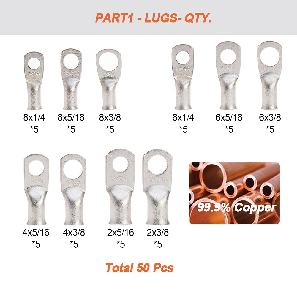 Copper Cable Lug Kit With Tinned Copper Lugs And Bolt Holes For 10 Gauge Wire Connectors From Other Building Supplies - Price 42.34