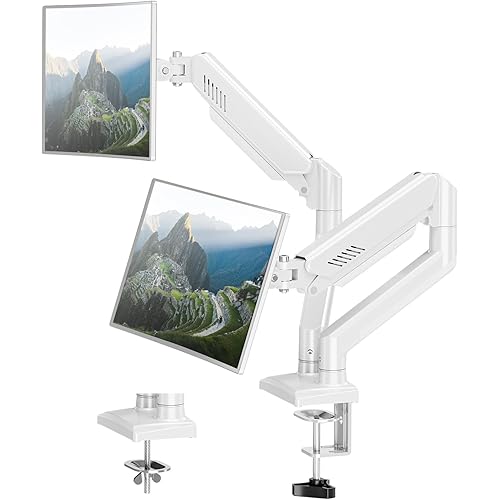 Dual Monitor Arm Desk Mount Fits 13 to 32 inch Computer Screens, Holds 4.4 to 22lbs Display VESA Mount, Adjustable Double Monitor Stand with Clamp/Grommet Base, 75/100mm Bracket, White, Freelift