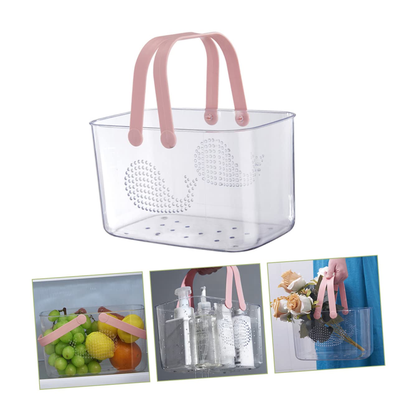 Alipis Cesta Organizadora de Ducha Portátil Grande Cesta de Almacenamiento de Plástico Transparente Rosa con Asa Resistente y Fácil de Transportar para Baño y Artículos de Tocador de Uso