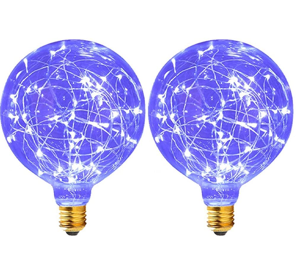 JIAO 2 Pack Vintage Edison Bulb, G95 E27 220V 3W Fireworks Vintage Bulbs Incandescent Bulbs Edison Decorative Light Bulbs Copper Wire Firework Light Bulb (Blue)