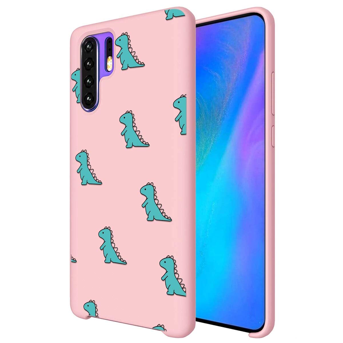 ZhuoFanHuawei P30 Pro Case, Phone Cases Pink Liquid Silicone with Pattern  Shockproof Soft Flexible Gel TPU Rubber Back Cover Bumper Skin for Huawei