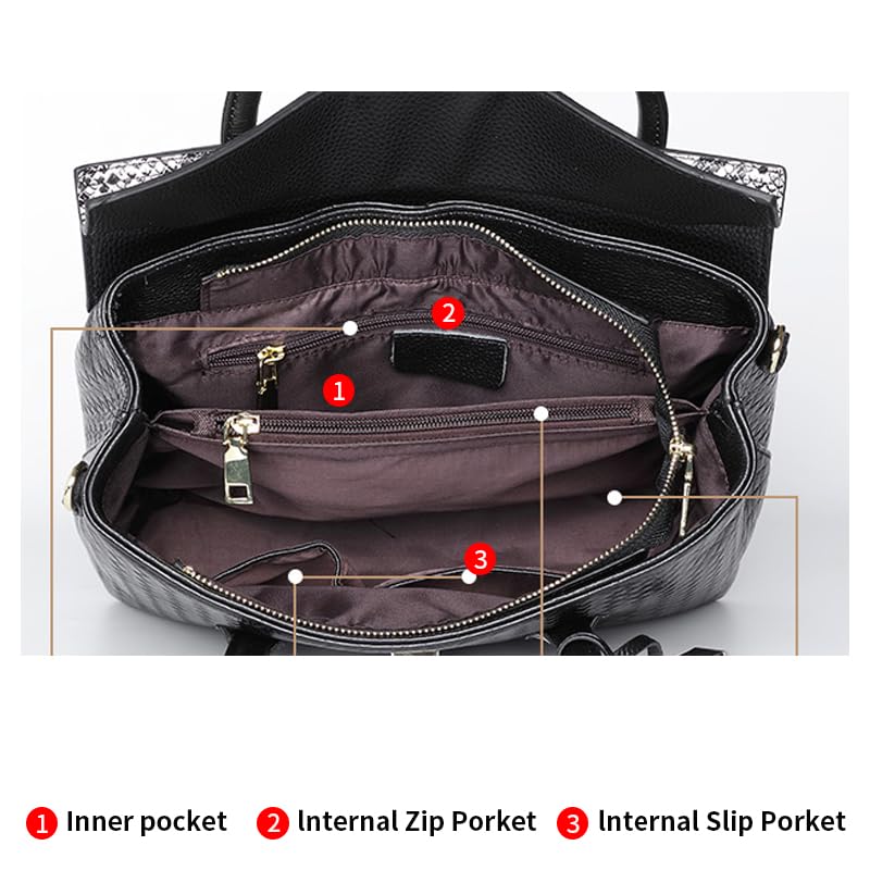 Genuine leather cowhide women's handbag large capacity snake pattern woven pattern detachable shoulder strap tote bag storage bag3