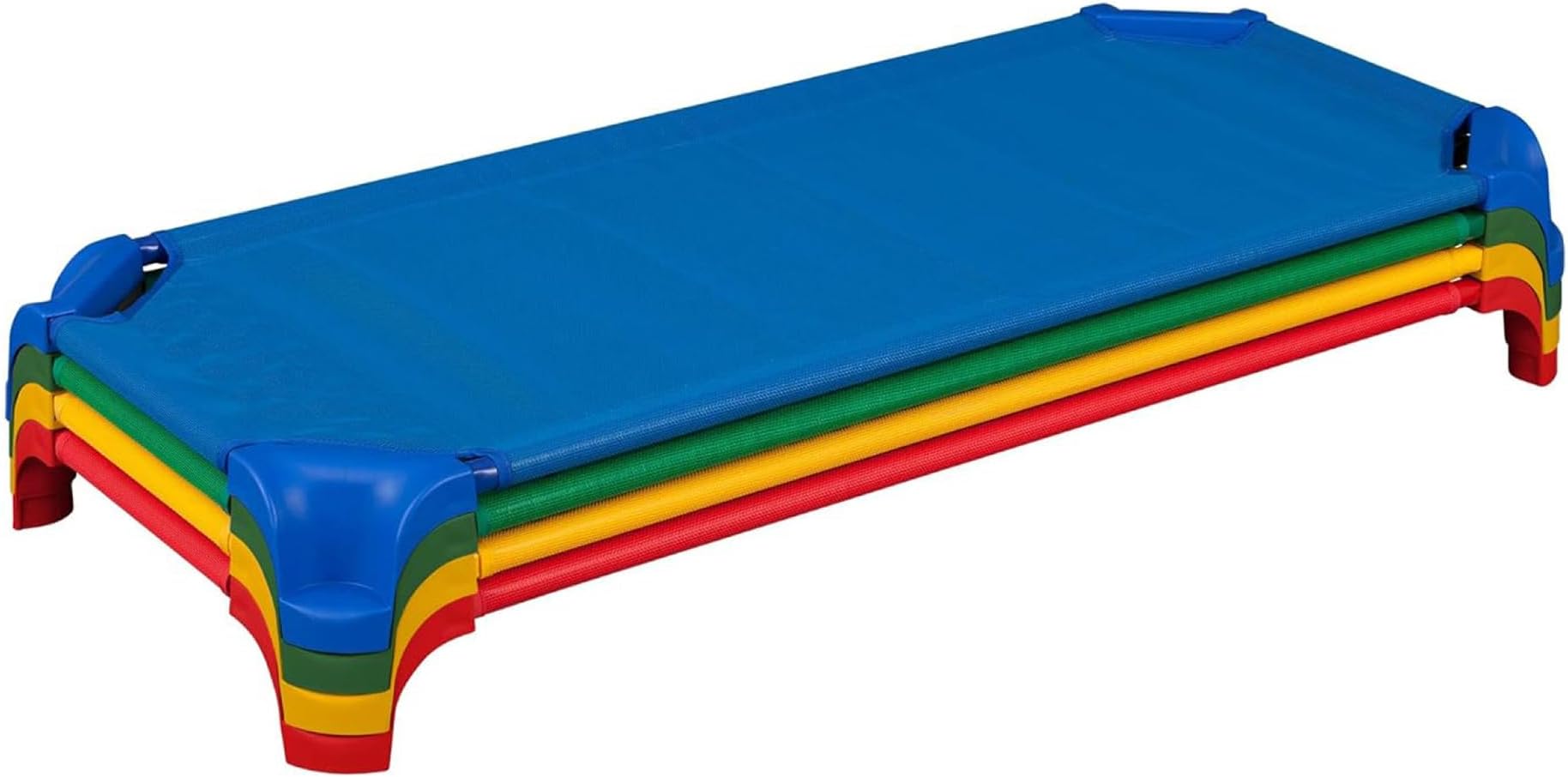 Sprogs SPG-16138-AS Deluxe Unassembled Stackable Day-care Cot with Easy Lift Corners, 52" W x 12" D, Red/Green/Yellow/Blue (Pack of 4)