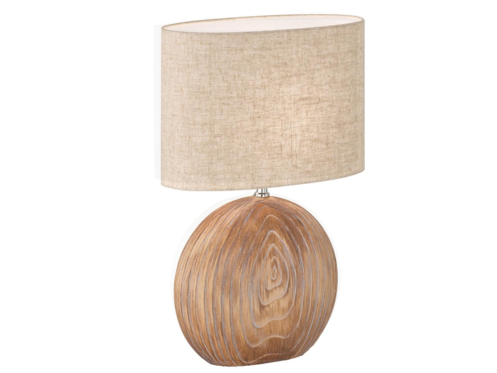 meineWunschleuchte Tischlampe mit Keramikfuß Holzfarben & Lampenschirm Leinen Beige, 53cm groß