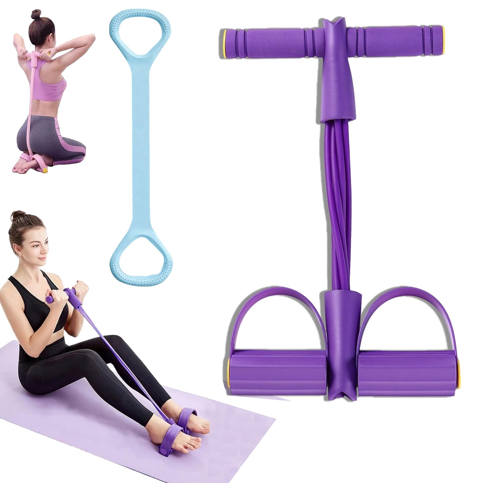 21 Fitness Resistance Bands-4 Tube Pedal Ankle Puller, 6 Tubes Pedal Resistance Band with Handle, Latex Elastic Pull Rope for Abdomen/Waist/Arm/Leg Stretching Slimming (Dark Purple, 6 Tube)