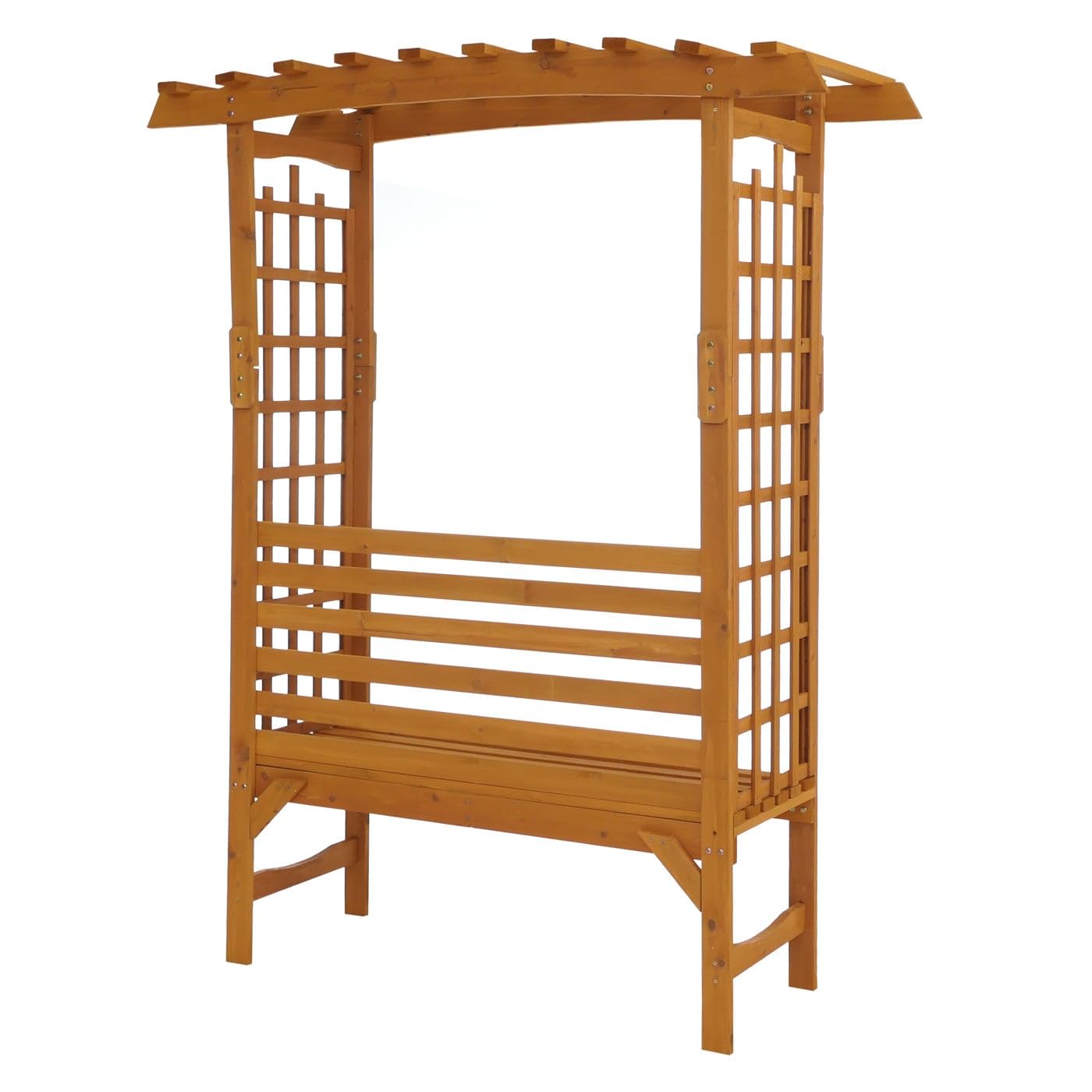 Mendler Rosenbogen mit Sitzbank HWC-Q21, Gartenbogen Rankhilfe Bank Gartenbank Holz FSC®-Zertifiziert 201x160x60cm - Natur