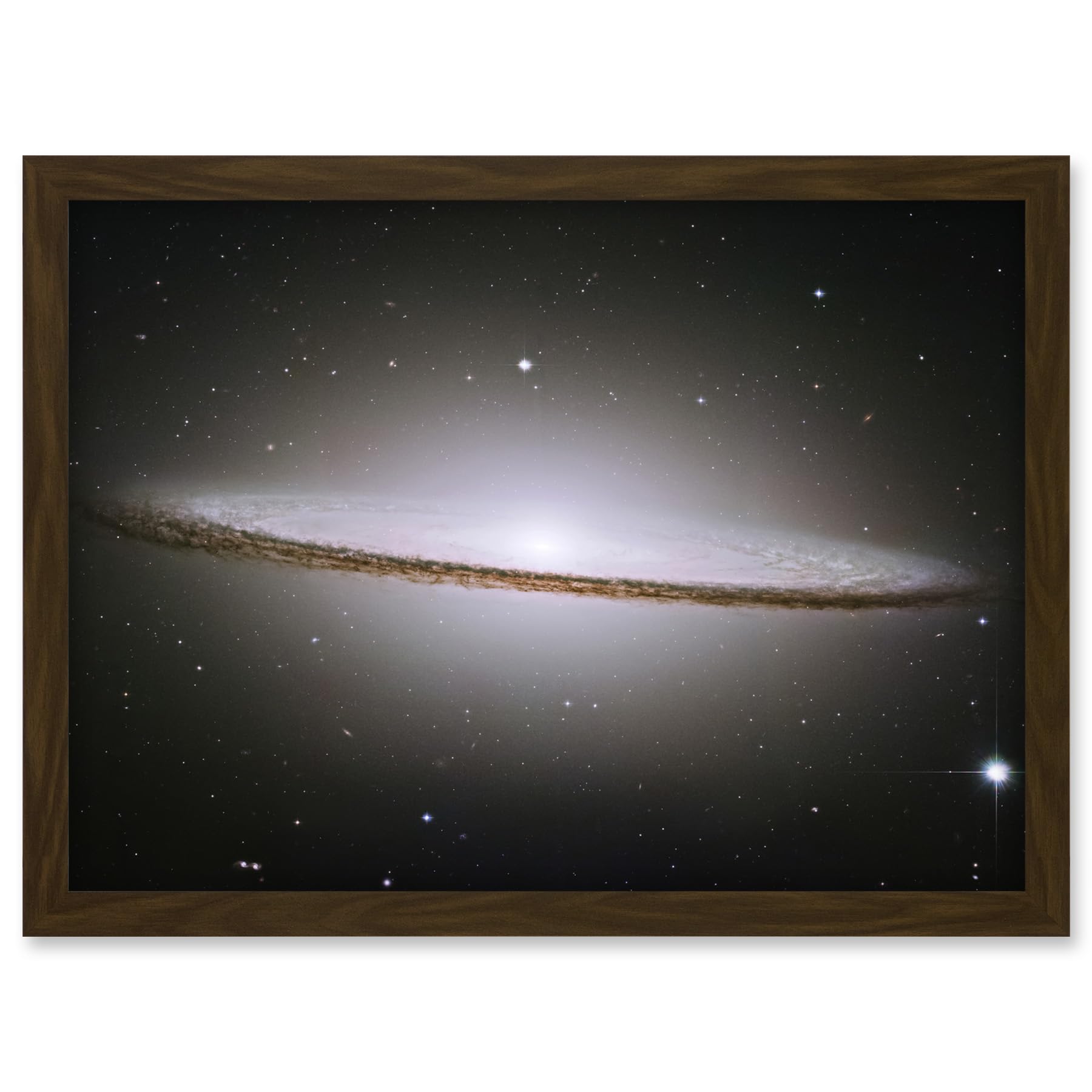 Artery8 Hubble Space Telescope Image The Majestic Sombrero Galaxy M104 Messier 104 Bright White Core Globular Clusters Swirling Dust Lanes Earth Artwork Framed A3 Wall Art Print