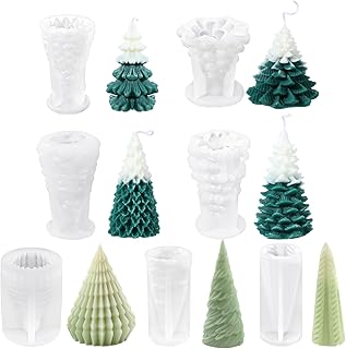 Soaoo 7 Pcs Christmas Tree Candles Molds Silicone 3D Pine Tree Mold for Candle Making Resin Epoxy Handmade DIY Casting Mold for Soap Craft Christmas Making Kit Gift Home Party Decoration