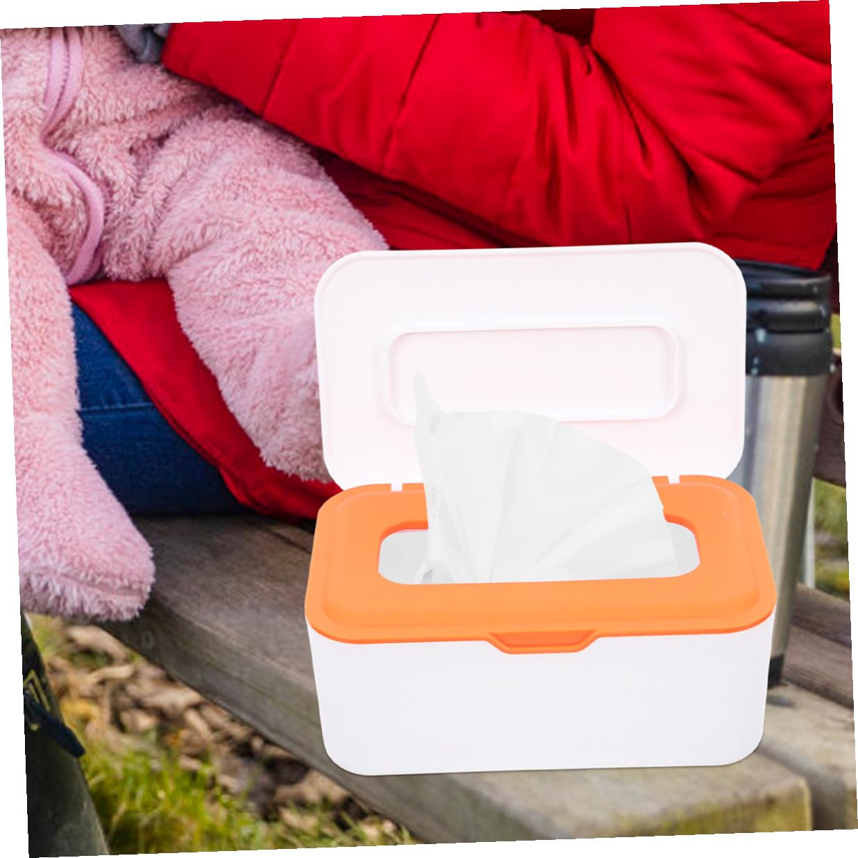 2pcs Wipes Dispenser and Diaper Wipes Holder with Lid Refillable Wet Tissue Storage Box Sealed Design for Travel and Bathroom Use White and Orange