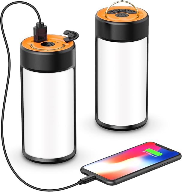 LED Camping Lights, CT CAPETRONIX Rechargeable Camping Lanterns with 400LM 5 Light Modes Water-Resistant, Portable Emergency Tent Lights for Camping Power Cuts (2-Pack, Orange)
