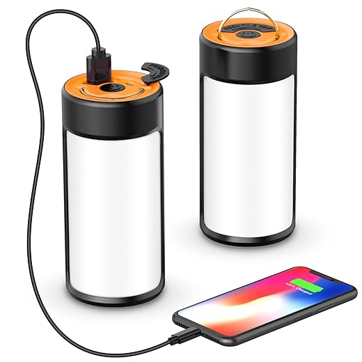 LED Camping Lantern, CT CAPETRONIX Rechargeable Camping Lights with 400LM 5 Light Modes Water-Resistant, Portable Tent Lights for Camping Power Outage Emergency Hurricane Home (2 Pack, Black & Orange)