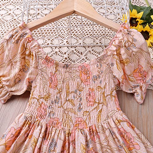 Vestido feminino casual de verão com gola canoa e mangas curtas, estampa floral fluida, vestido de v