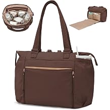 MOMINSIDE Diaper Bag Tote with Changing Station Puffer Diaper Bag Backpack pa aleras para bebe, Brown, L, Daypack Backpacks