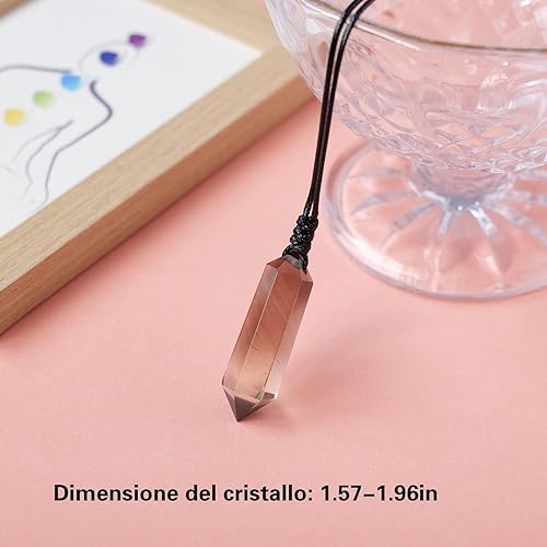 Miniatura 3 de RJINGSHI Collar de cristal natural de doble punta hecho a mano con colgante tejido de piedras preciosas pulidas Reiki Energy Stone para hombres y