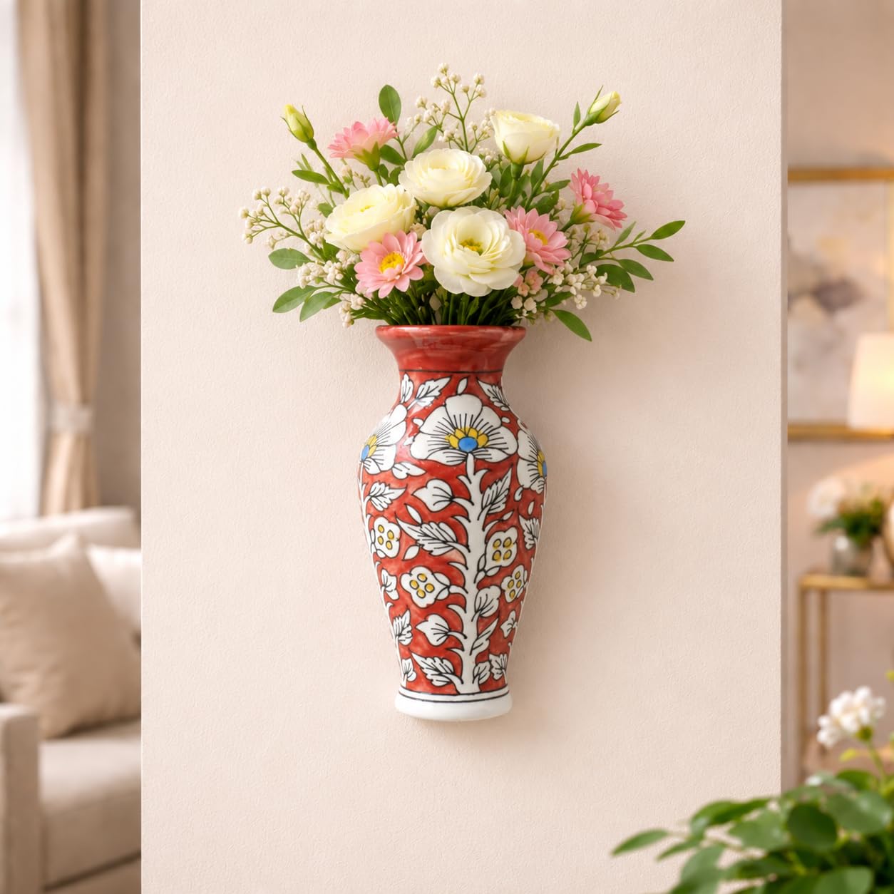 Ceramic Flower Wall Hanging - Brown -7
