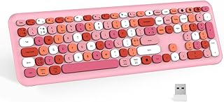 ASHU Wireless Bluetooth Keyboard, Multi Device 2.4G USB+BT1+BT2, Wireless Rechargeable Full Size QWERTY UK Keyboard for Windows Mac Android PC Laptop Tablet Computer, Colorful Pink