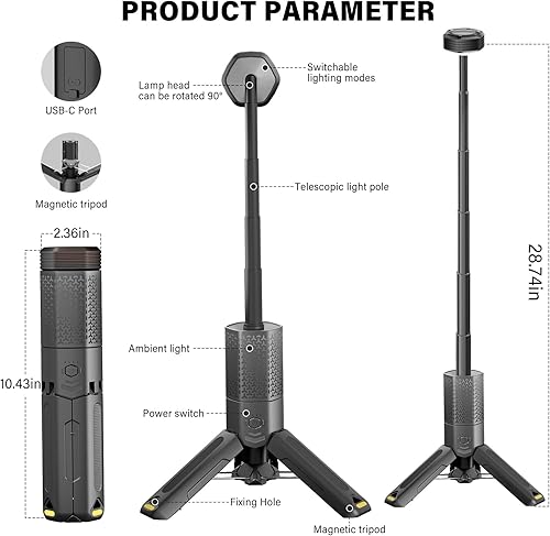 Miniatura 7 de Luz telescópica para campamento, linterna de campamento recargable de 10500 mAh con bolsa de almacenamiento, lámpara magnética regulable, luz de Gris