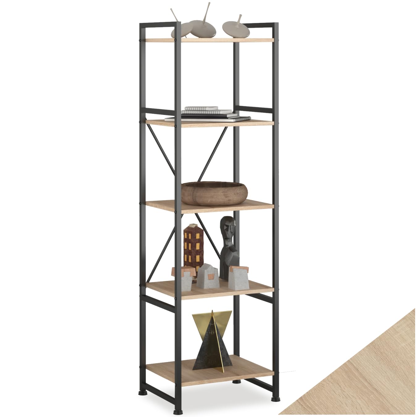 tectake® Étagère Bibliothèque Colonne Meuble de Rangement à 5 Niveaux Meuble Industriel Moderne Structure en Acier et en Bois MDF pour Rangement Bureau, Salon,Cuisine, Chambre, Dressing