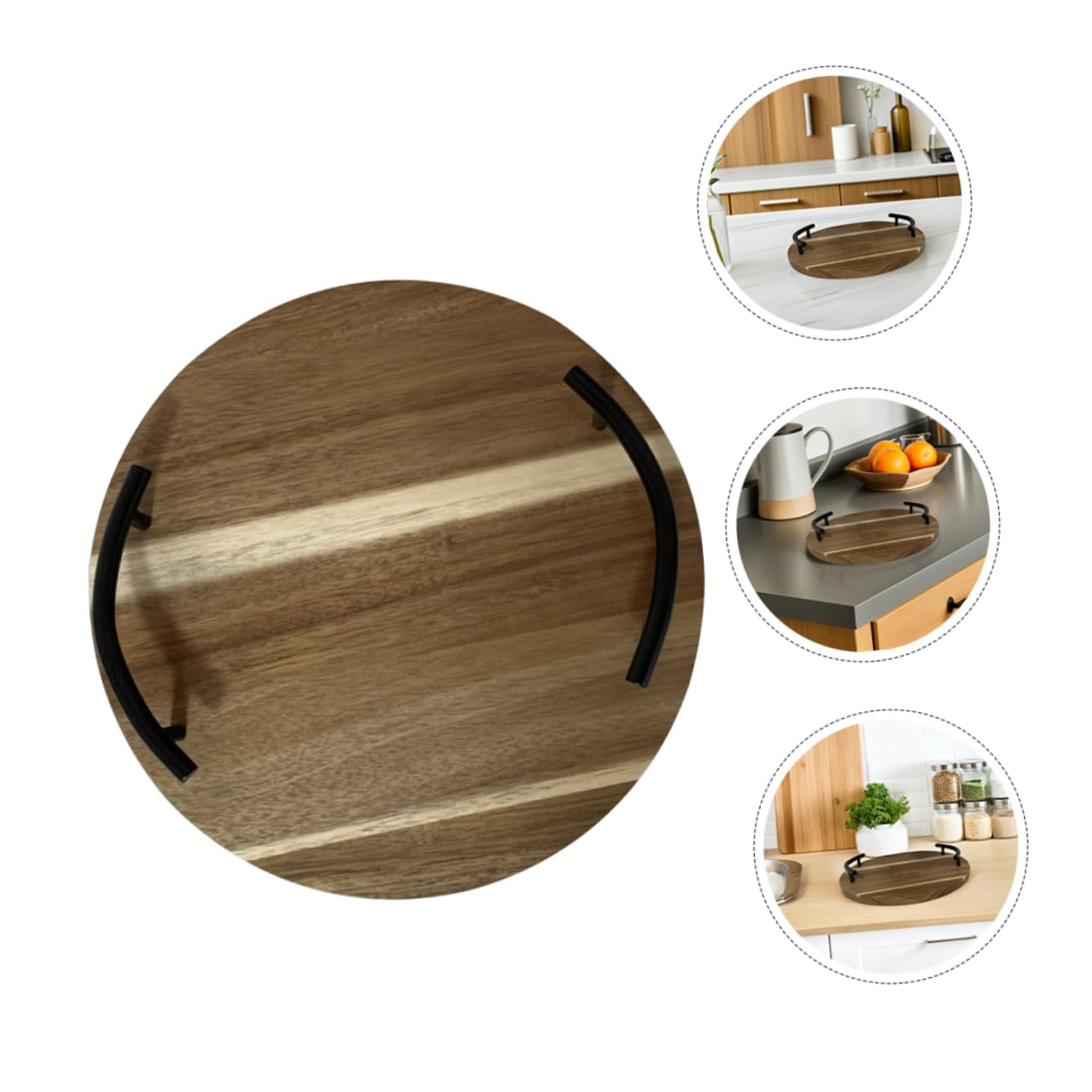 Holztablett Rund Mit Griffen Für Servieren Snacks Obst Frühstück Kuchentheke Couchtisch Holzplatte Handgehaltenes Snackbehälter Desserttablett