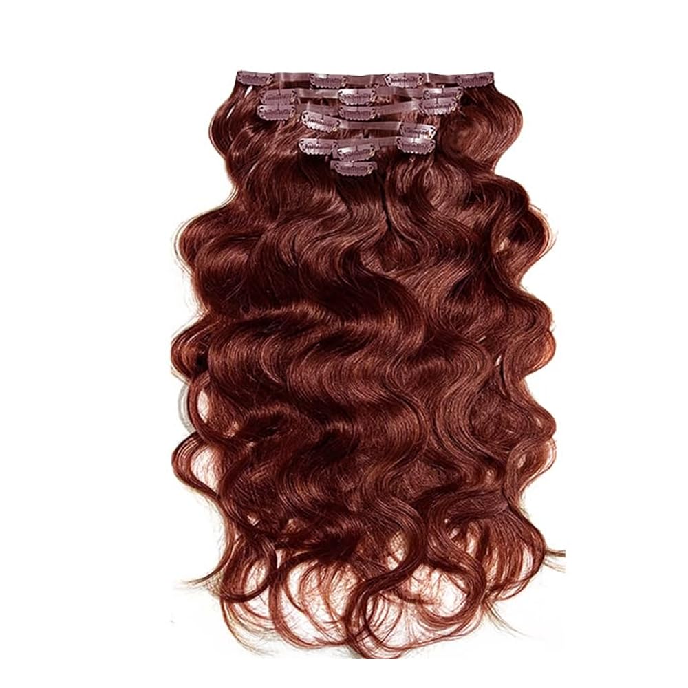 #33 Reddish Brown Clip in Hair Extensions Human Hair, Copper Red Body Wave Remy Human Hair Extensions Clip ins for Women, 30 Inch 120g 7Pcs, Auburn Brown Hair Extension