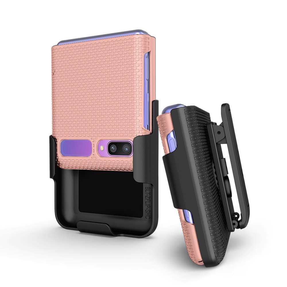 BELTRON Case with Clip for Galaxy Z Flip 2020, Snap-On Protective Cover with Rotating Belt Holster Combo and Built in Kickstand for Samsung Galaxy Z Flip (SM-F700, SM-F707) - Rose (NOT for Z FLIP 3)