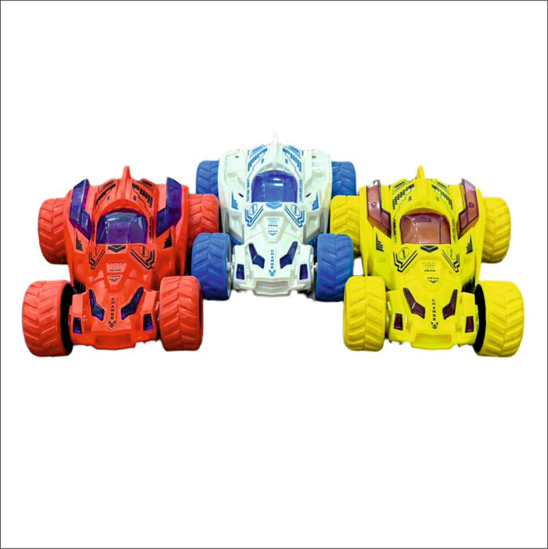 TECHNO TOYS Push and Go Stunt Racing Toy Car for Kids 360 Degree Rotation Big Rubber Tires Friction Powered Stunt Car Truck Vehicle Toy for Kids Toddlers