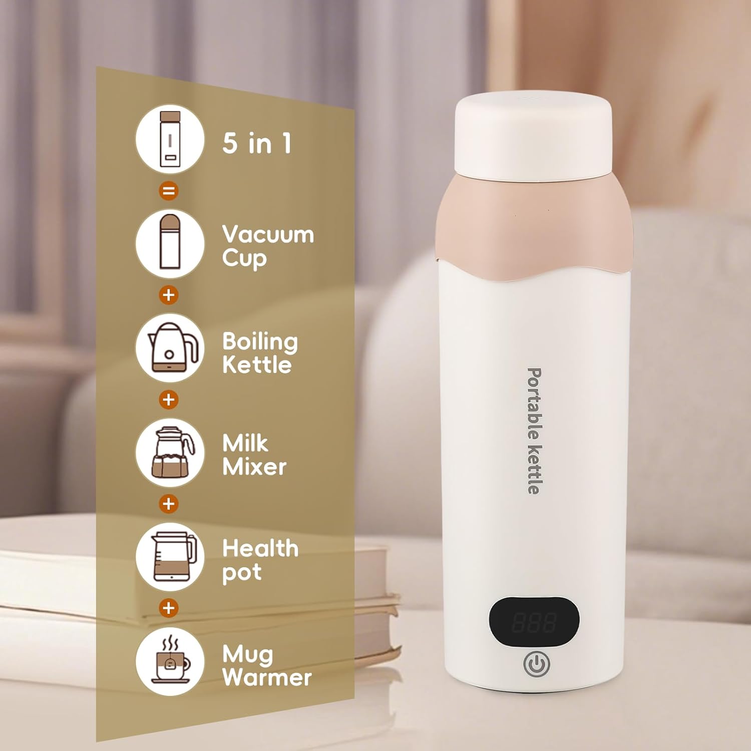 Travel Electric Tea Kettle Portable Small Mini Coffee Kettle with 6 Temperature Control, 316 Stainless Steel Small Water Boiler 450ml USB and Plug in Water Heater with Bag