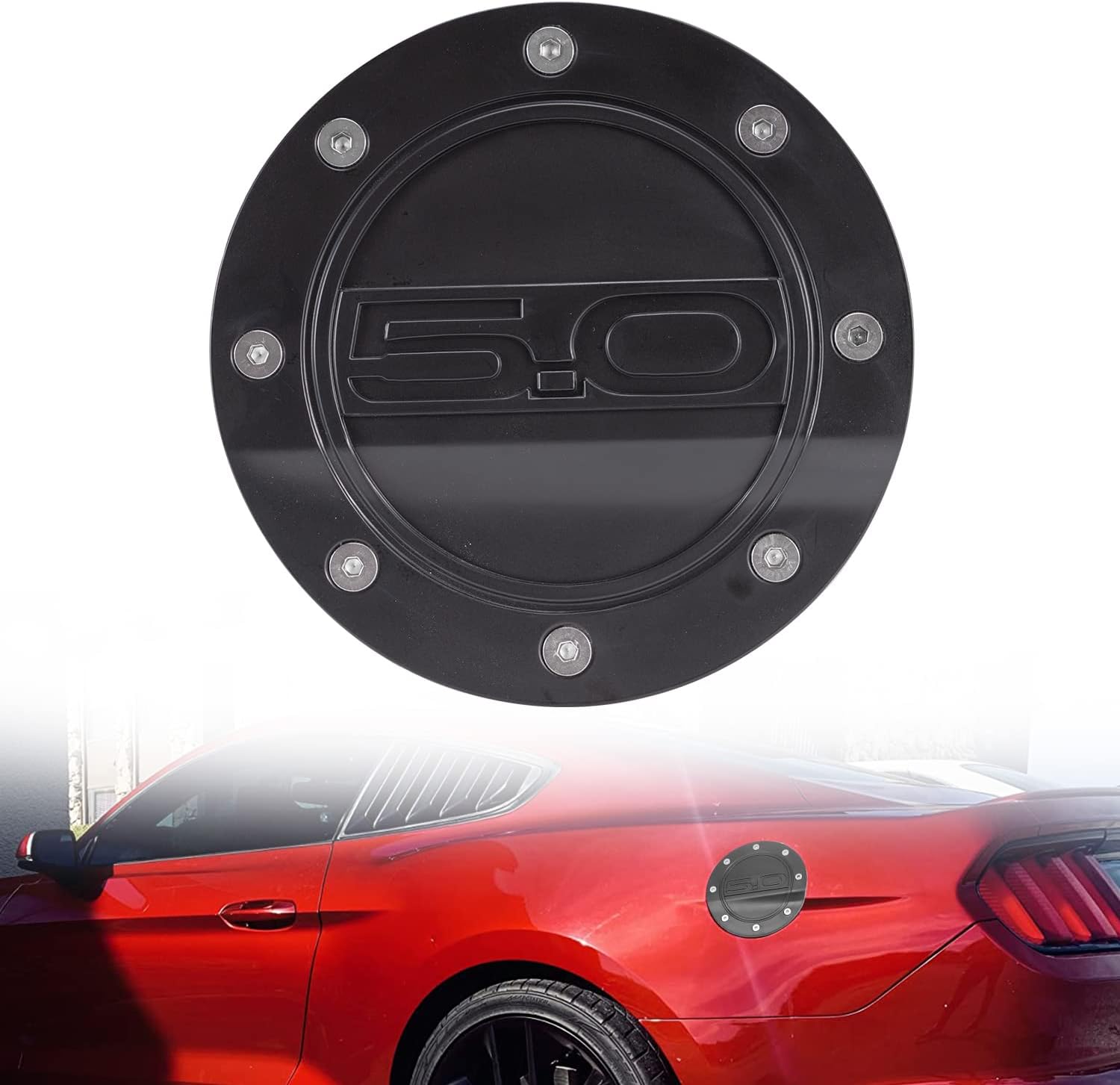 HAKA TOUGH Gas Fuel Filler Door Cover for 2015 2016 2017 2018 2019 2020 Ford Mustang GT,Gas Tank Cap Cover with 5.0 Logo Accessories,Black,1PCS