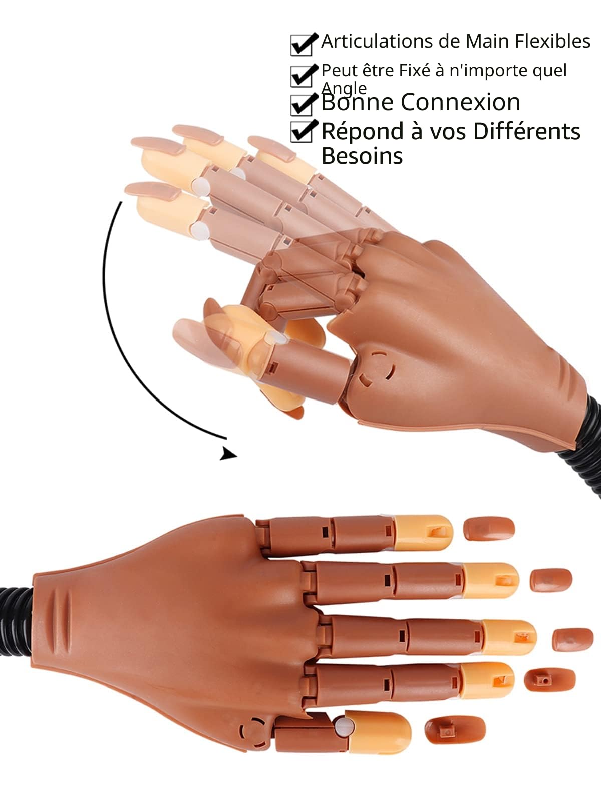 Deciniee Main d'Entrainement Manucure, 300 Morceaux d'Ongles et Fausse Main Manucure, Amovible Main Entrainement Ongles,Flexible Mains et Doigts d'Entraînement pour Domicile Magasin de Manucure